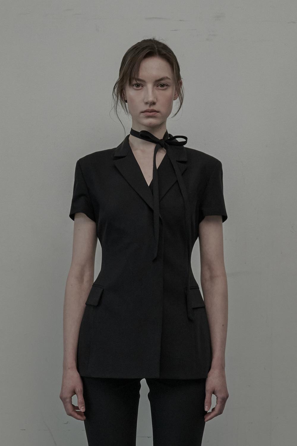 [2nd order] Emma String Half Sleeve Jacket-Black