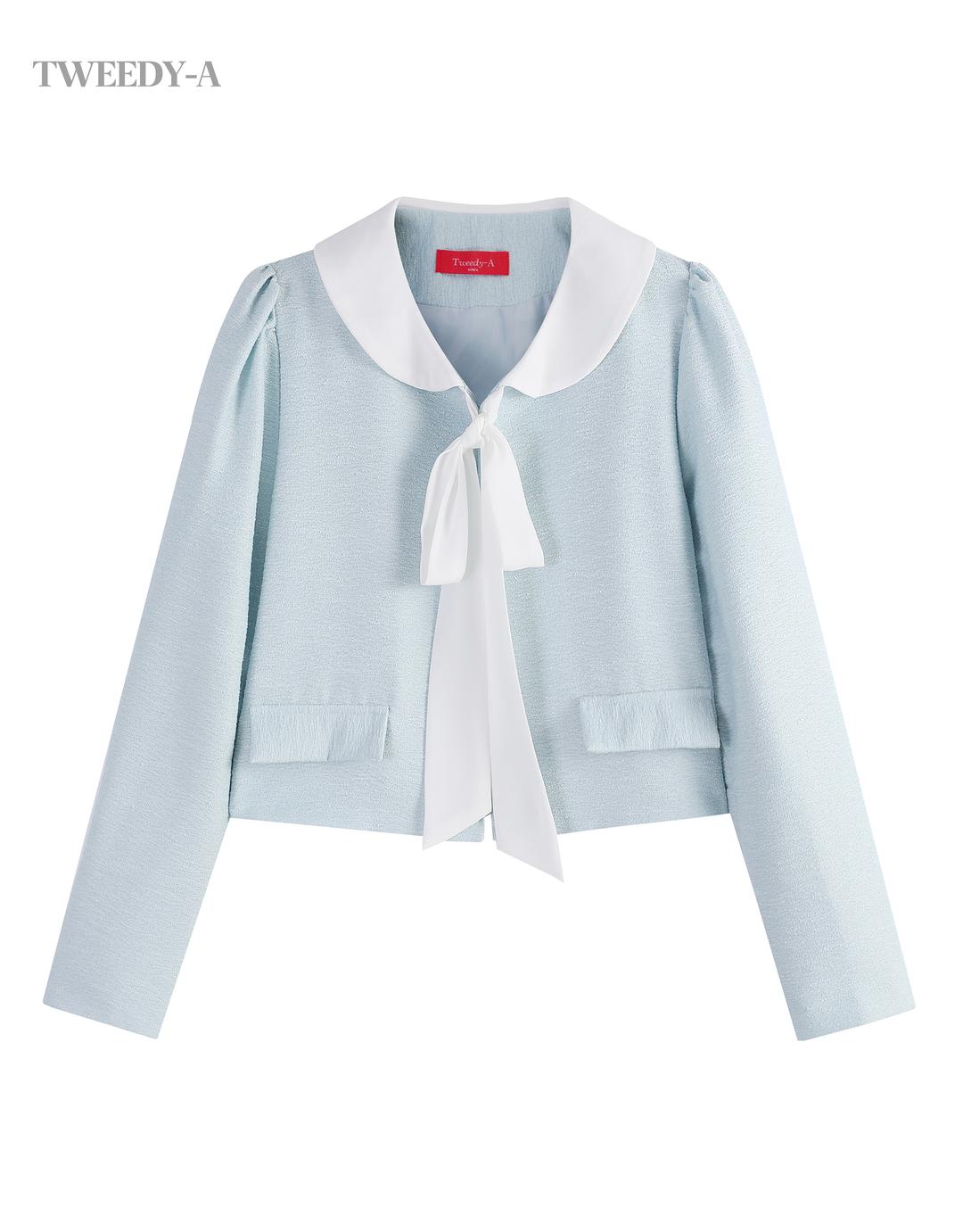 로즈 클래식 리본 카라 썸머 트위드 자켓