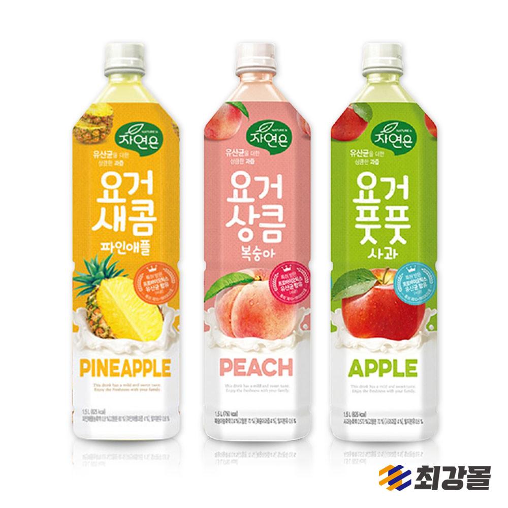 웅진 자연은 요거 1.5L x 12 / 3종 (풋풋 사과, 새콤 파인, 상큼 복숭아)
