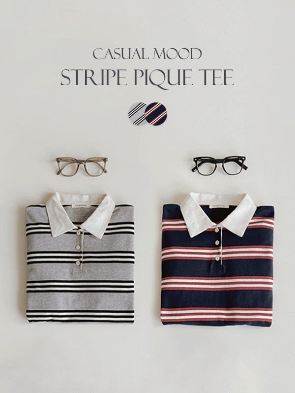 [얼리버드봄 10%] #SLOWMADE. 캐치 스트라이프 피케티셔츠 - 2 color (프리오더: '네이비\' 10~15일 소요)