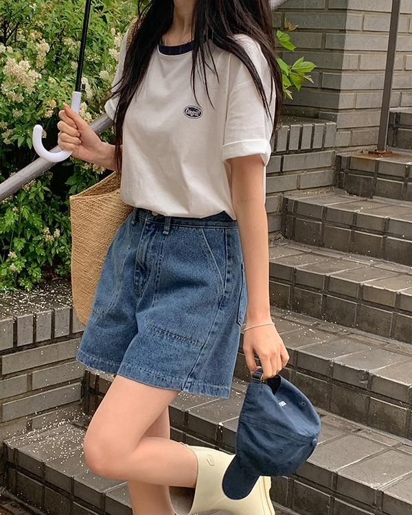 노한 배색 프린팅 반팔 티셔츠