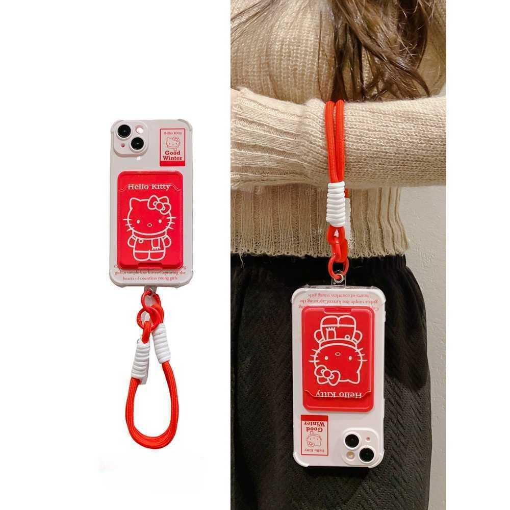 키티 맥세이프 카드수납케이스 키티스트랩 아이폰  화이트 레드