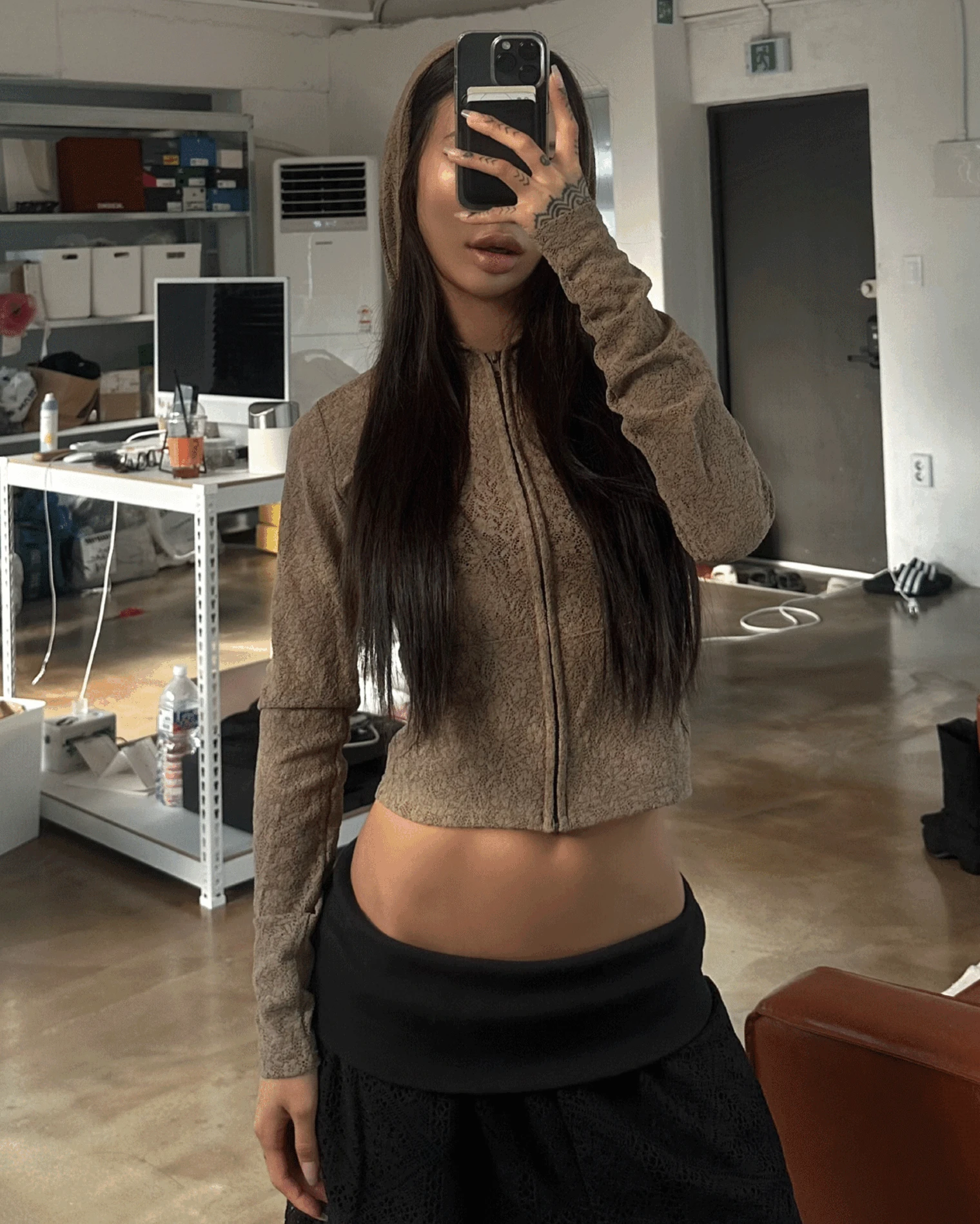 Flower Lace Zip-Up Hoodie (3C)