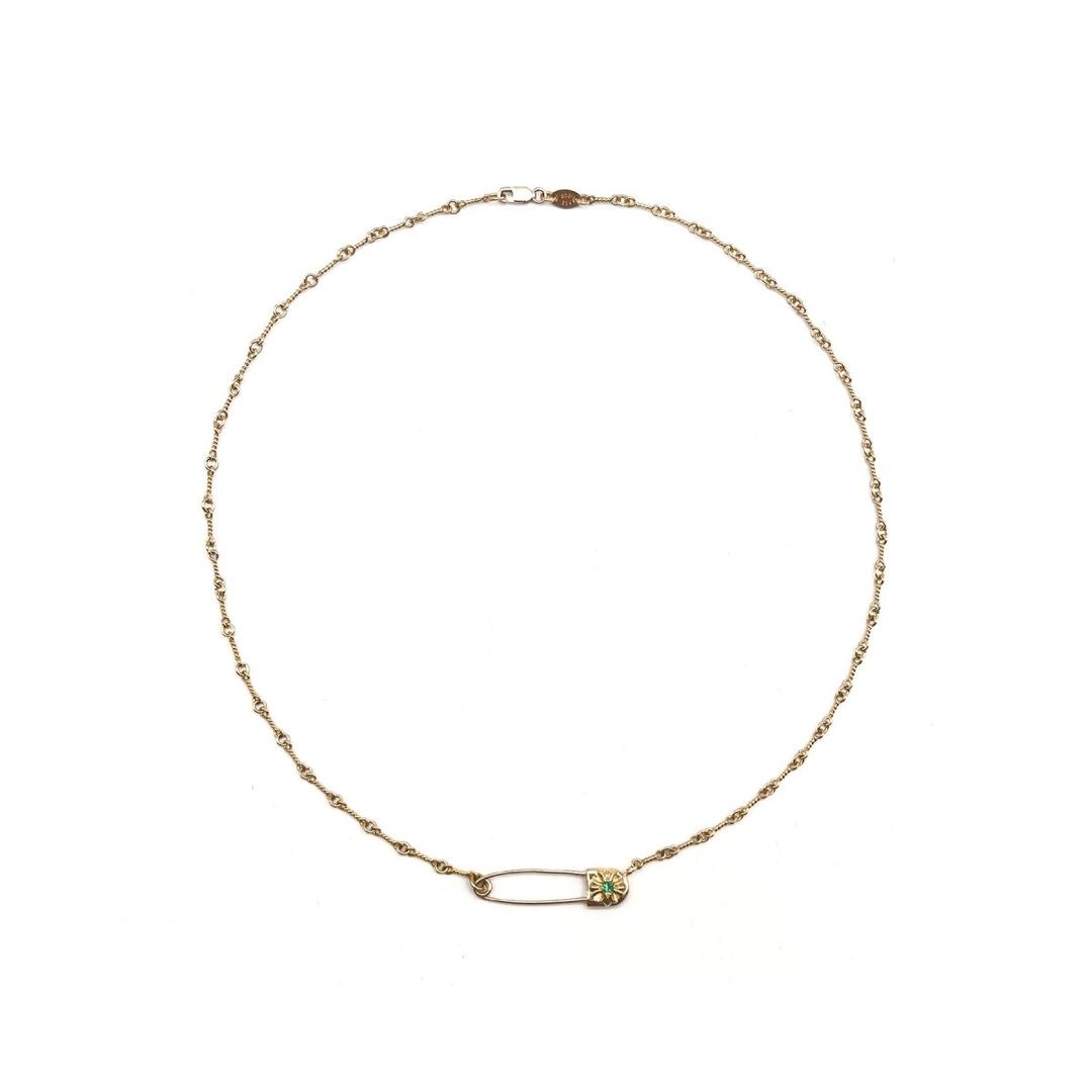Chrome Hearts 22K Gold Emerald Pin Safety Necklace