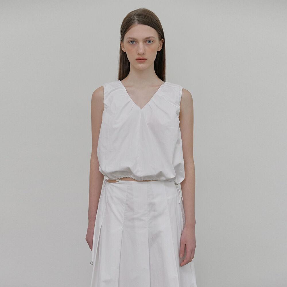 V String Sleeveless Blouse, White