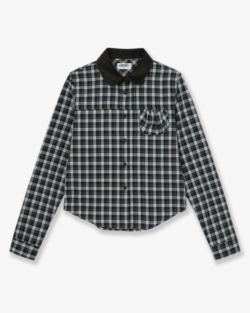 ROUND POCKET CHECK SHIRTS [BLACK]