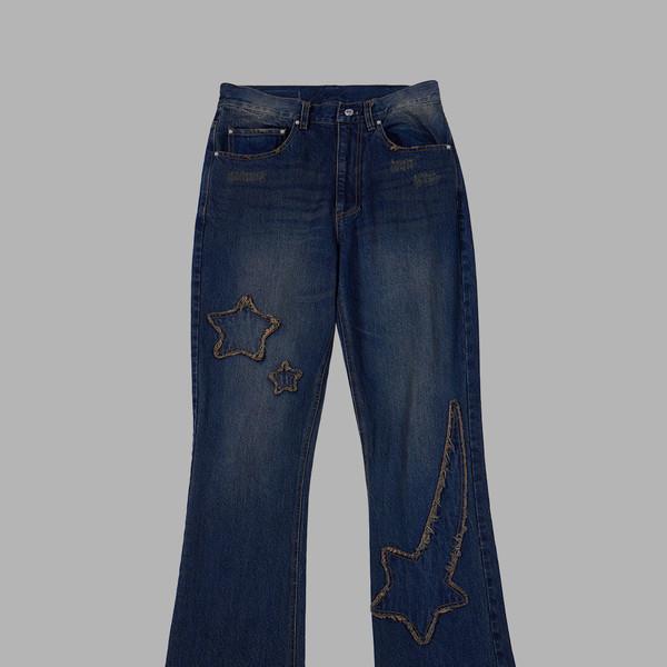 STAR DAMAGED BOOTSCUT DENIM PANTS (YELLOW BLUE)