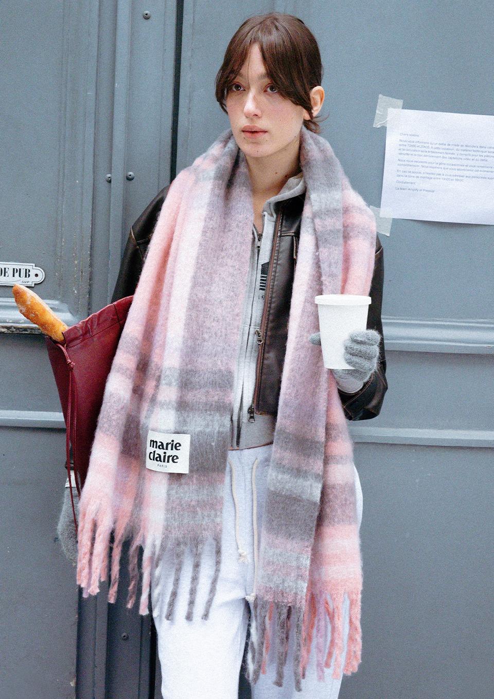 배색체크 브러쉬 니트 머플러(MAEDSC03MPK)