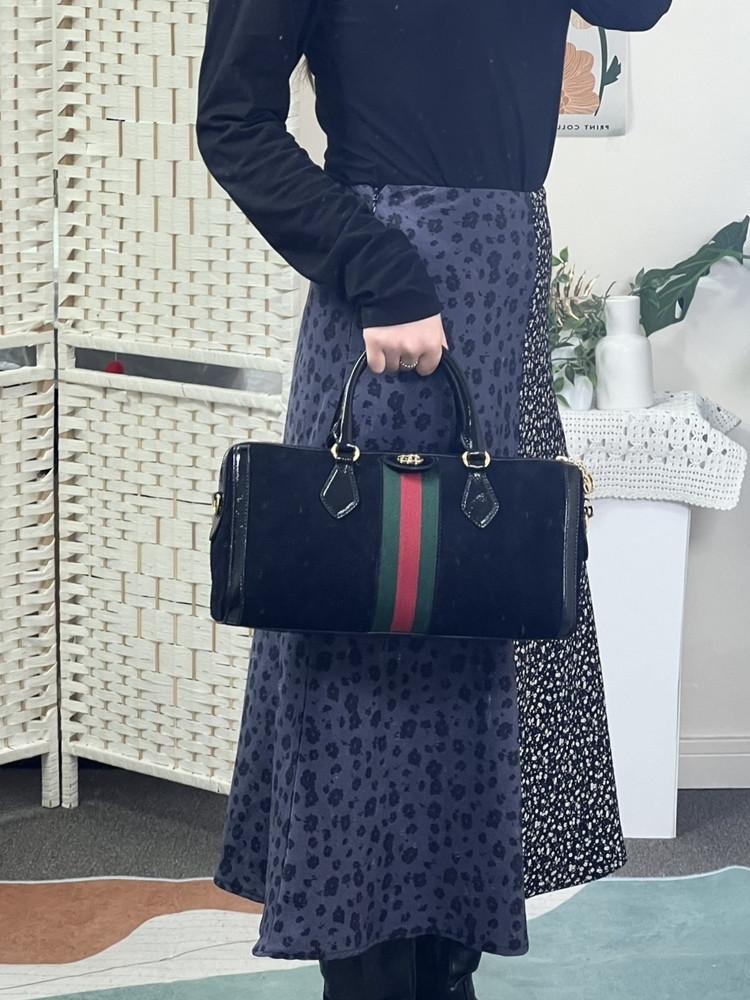 [관부가세포함/영국배송] 구찌 GG 오피디아 스웨이드 미디움 탑핸들 보스톤백 BLACK 524532