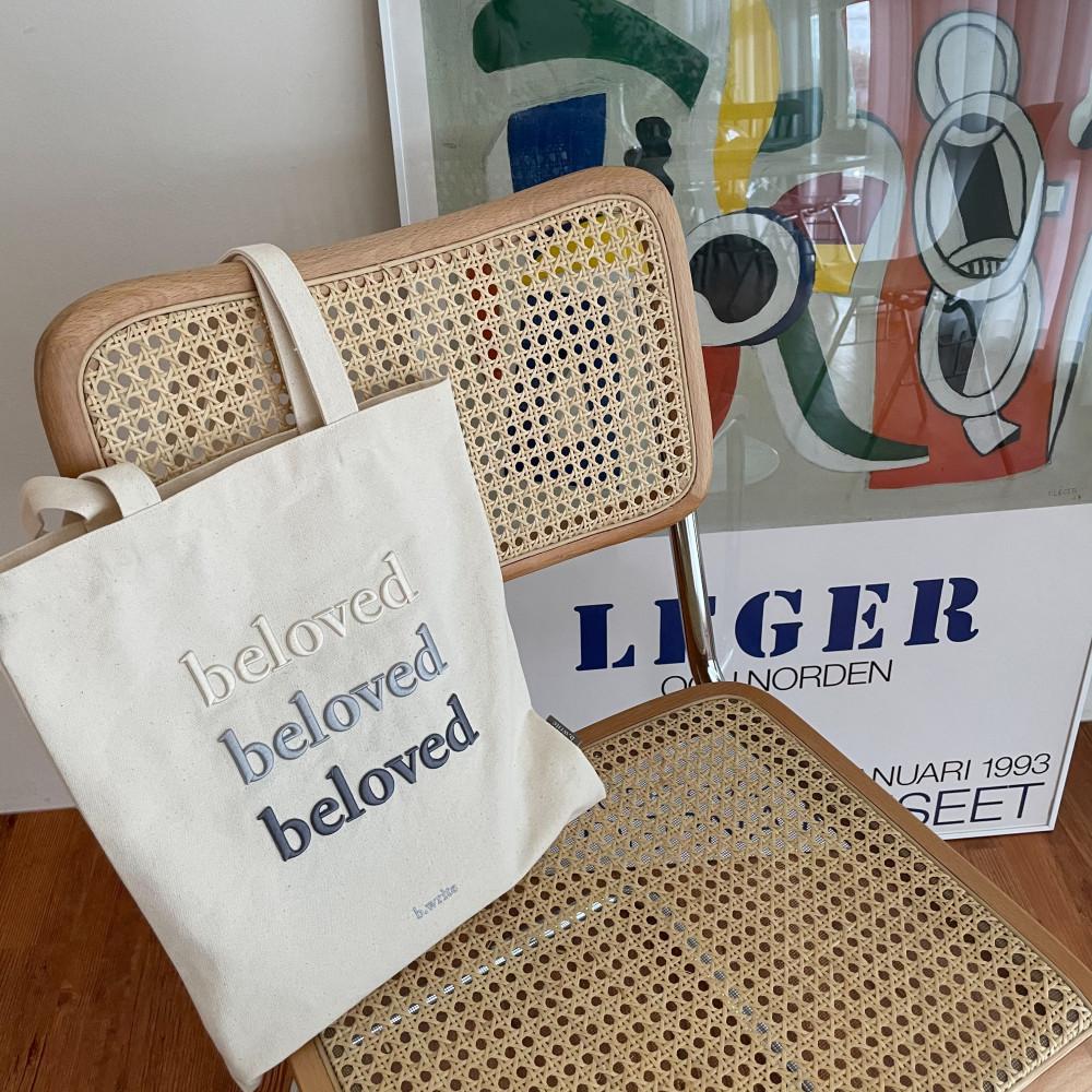 beloved ecobag 비러브드 볼륨자수 에코백 블루/ 자수 사각 데일리 노트북 가방