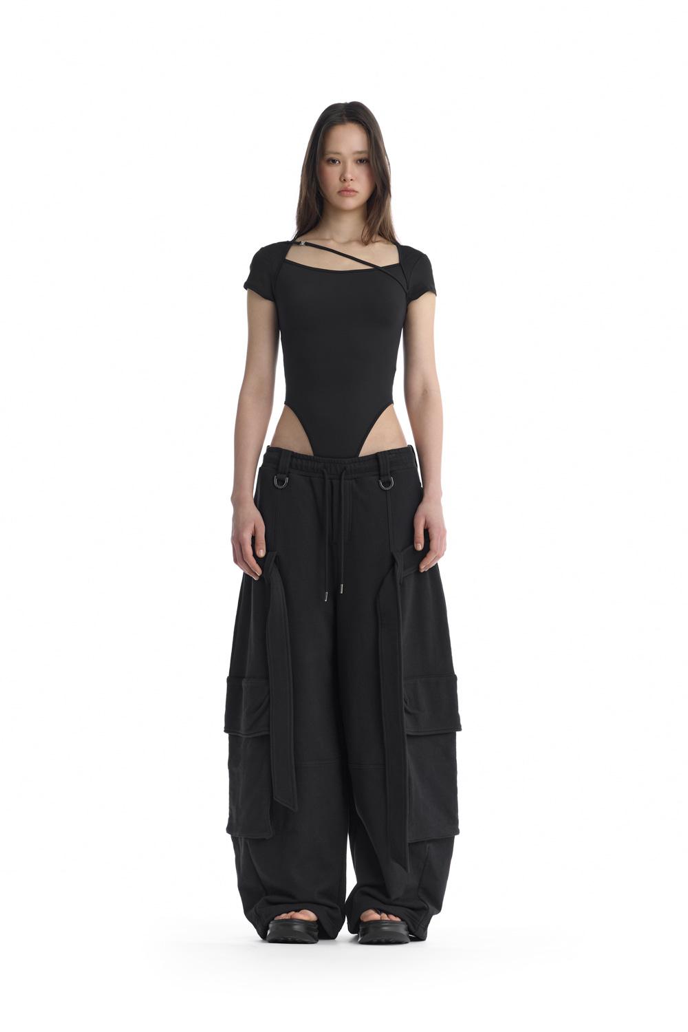 Cross-Neck String Bodysuit [ Black ]