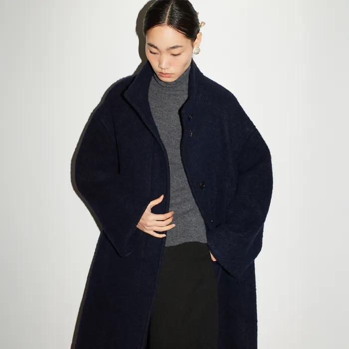 SURI ALPACA HIGHNECK LONG COAT [NAVY]