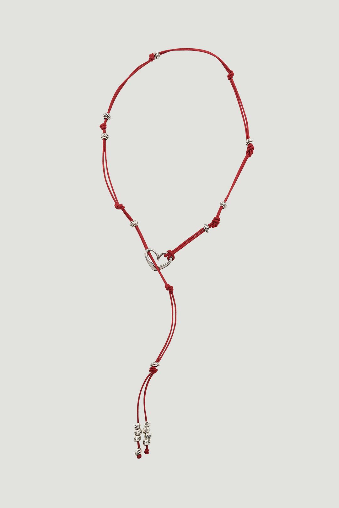 KNOTTED STRING CHAIN NECKLACE - RED