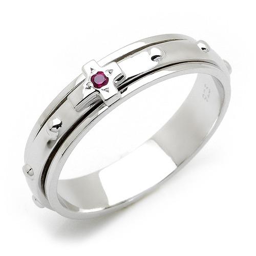 실버 엘린 루비 회전 묵주반지