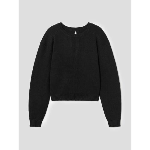 Lambswool Blend 2Holes Solid Pullover  Black