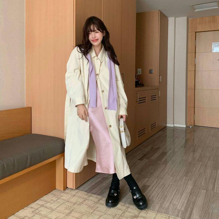 벨티드 롱 트렌치 코트_Cream