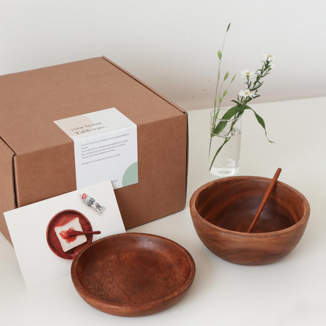 아카시아 나무 우드 접시 그릇 세트 요거트볼 1인 홈세트