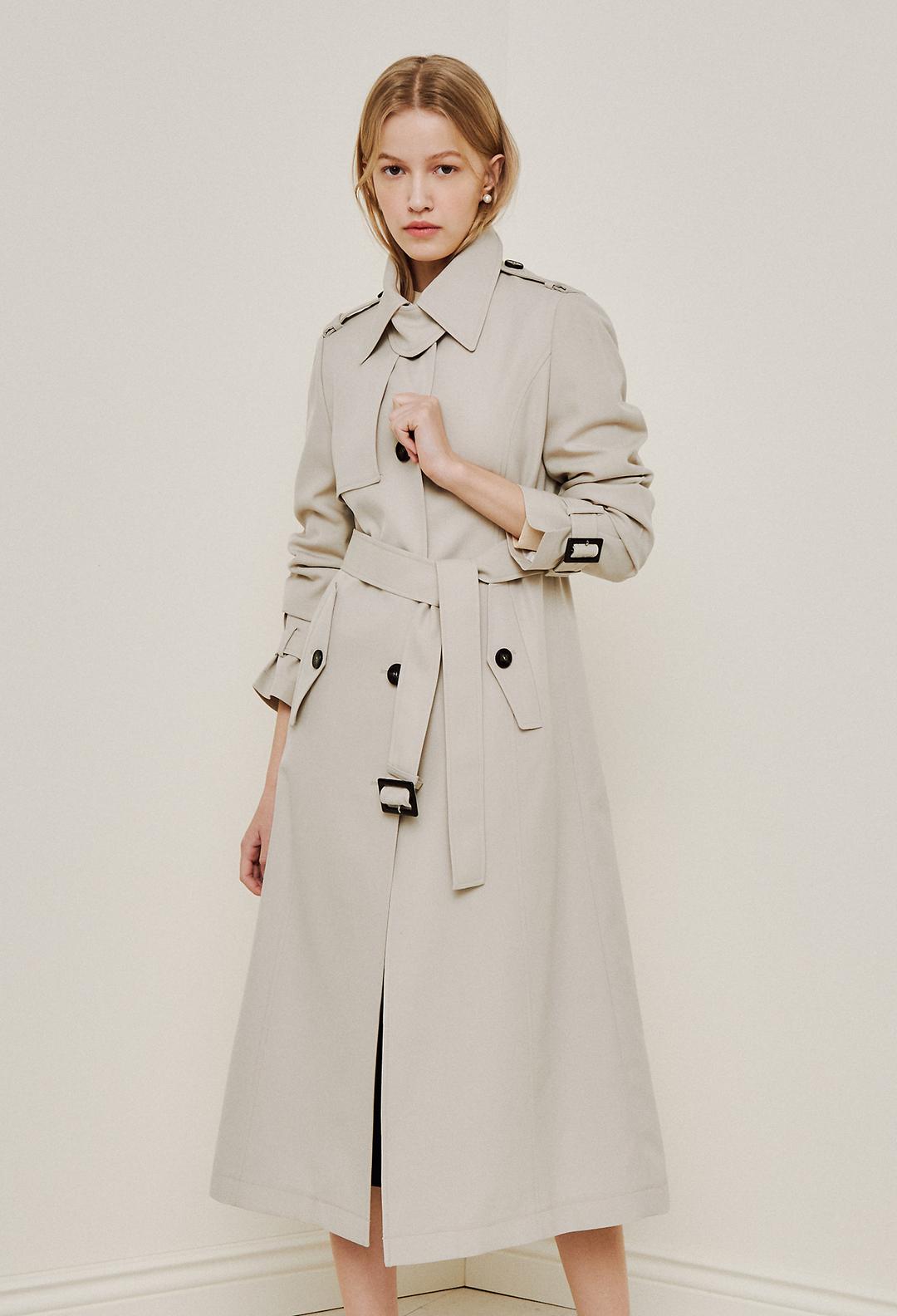 울 건 플랩 벨티드 트렌치코트 (BEIGE)