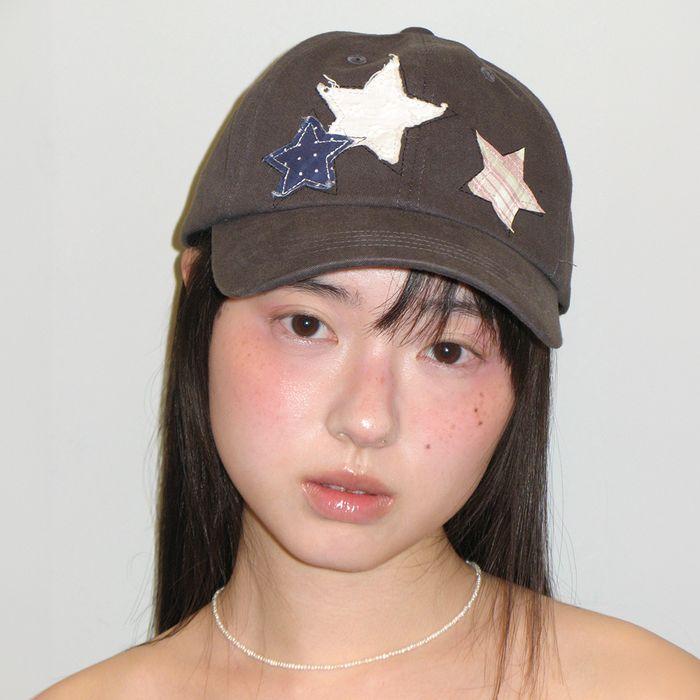 STAR PATCH MIXED APPLIQUE BALL CAP CHARCOAL
