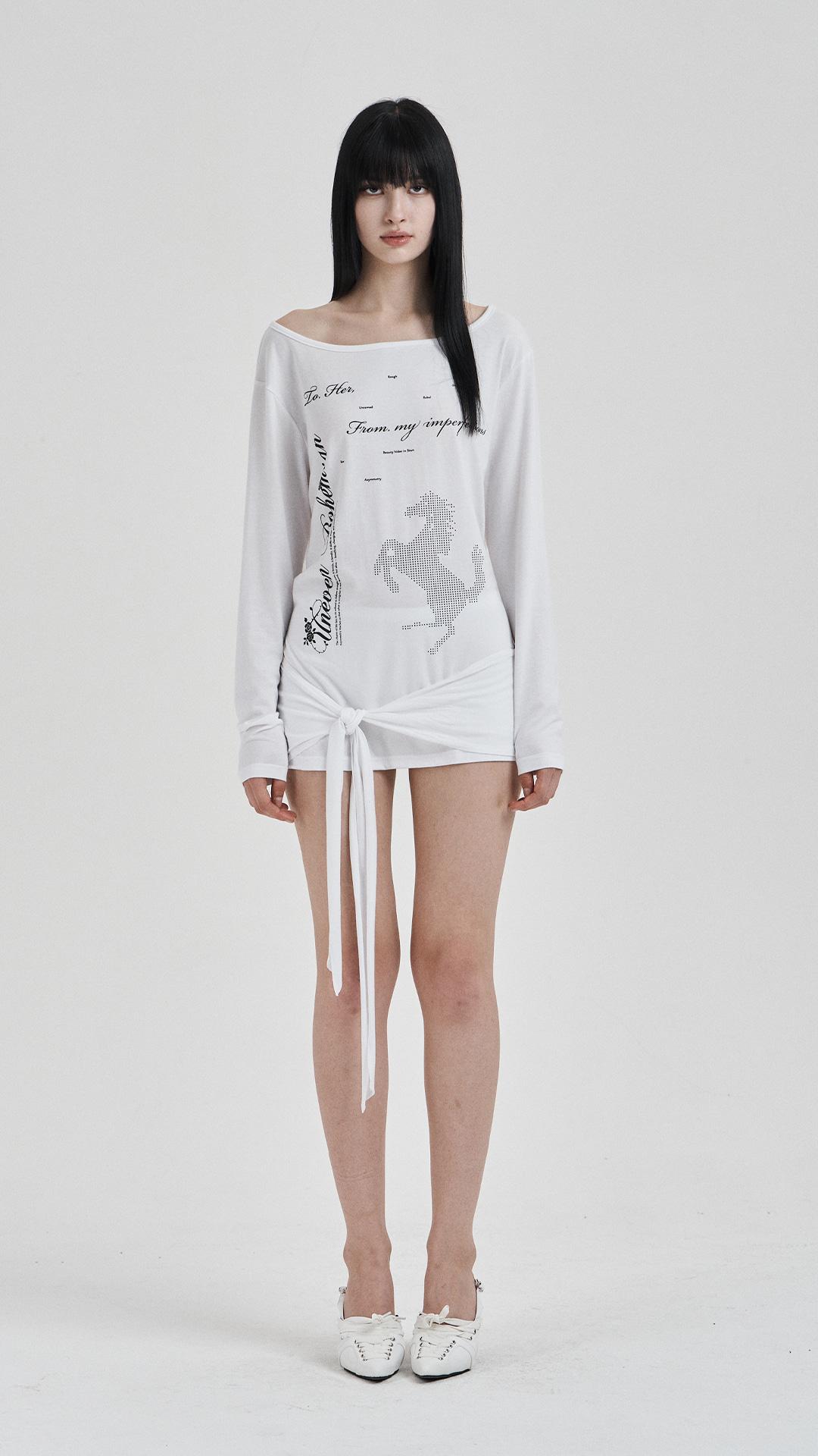 WhiteBackless waist knotlongsleeve