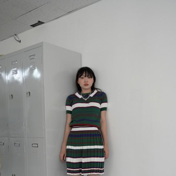 knit pk top & pleats skrit set