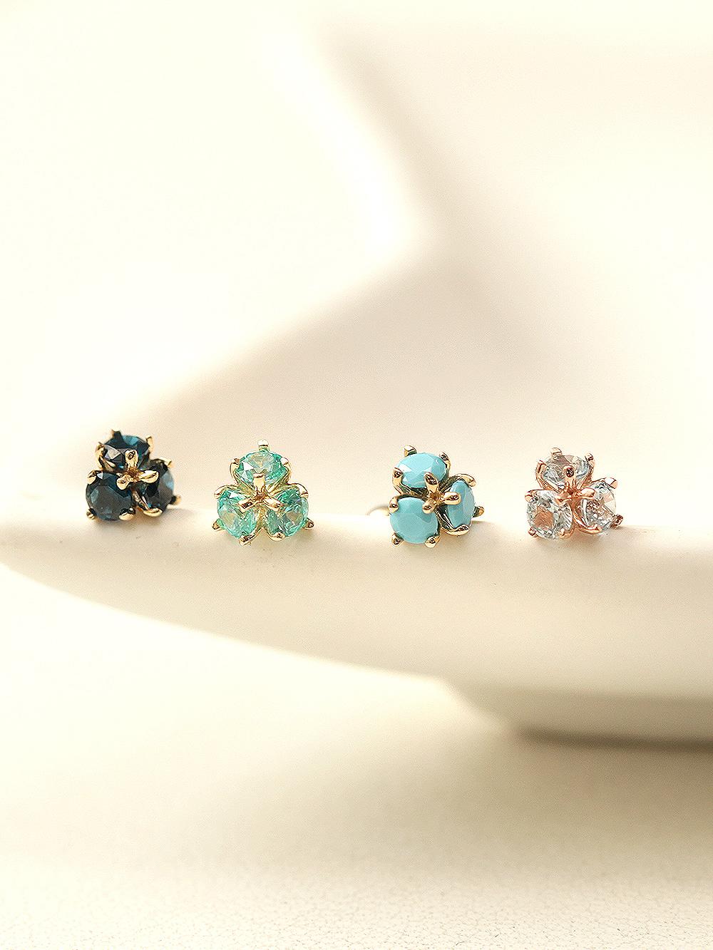 14K 컬러풀 삼각 큐빅 플라워 피어싱 귀걸이