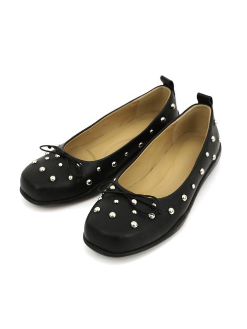 STUD BOW FLAT SHOES (BLACK)
