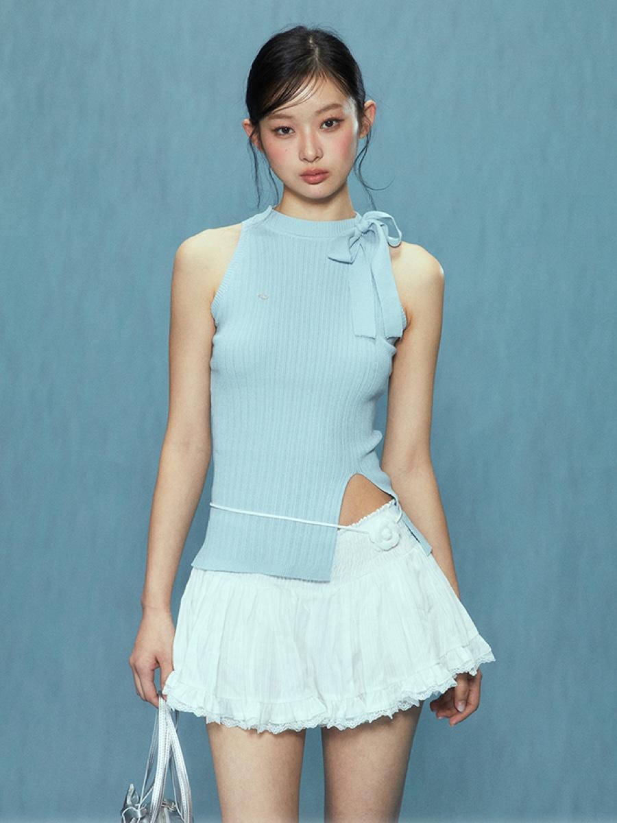 디얼마이키코 Weekendhub Ribbon Slit Sleeveless Knit Top - 위시버킷