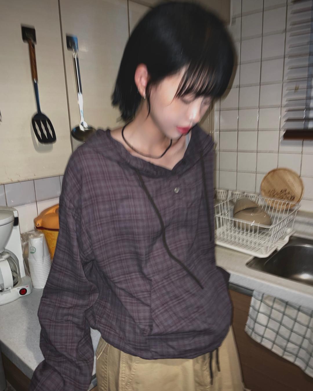 (3color) 동구리 너드 체크 후드티(간절기 얇은 긴팔티)