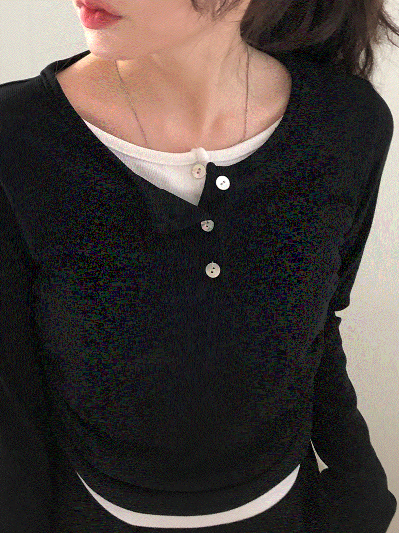 레이어드 크롭 셔링 티셔츠