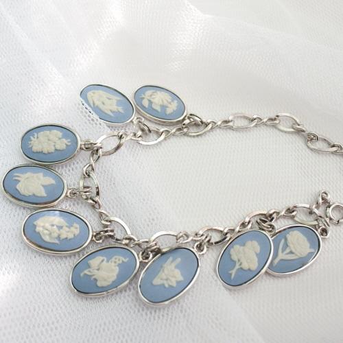 1970-80s WEDGWOOD jasper dangle silver bracelet