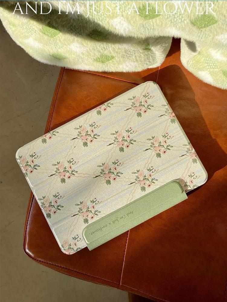 수심 Green Flower Case 아이패드 케이스 그린 플라워 러블리 펜슬 수납 에어