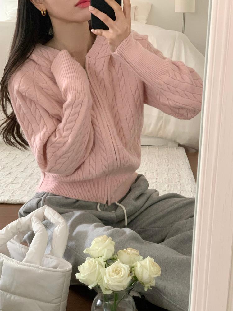 히퍼 꽈배기 후드 집업 (6color)