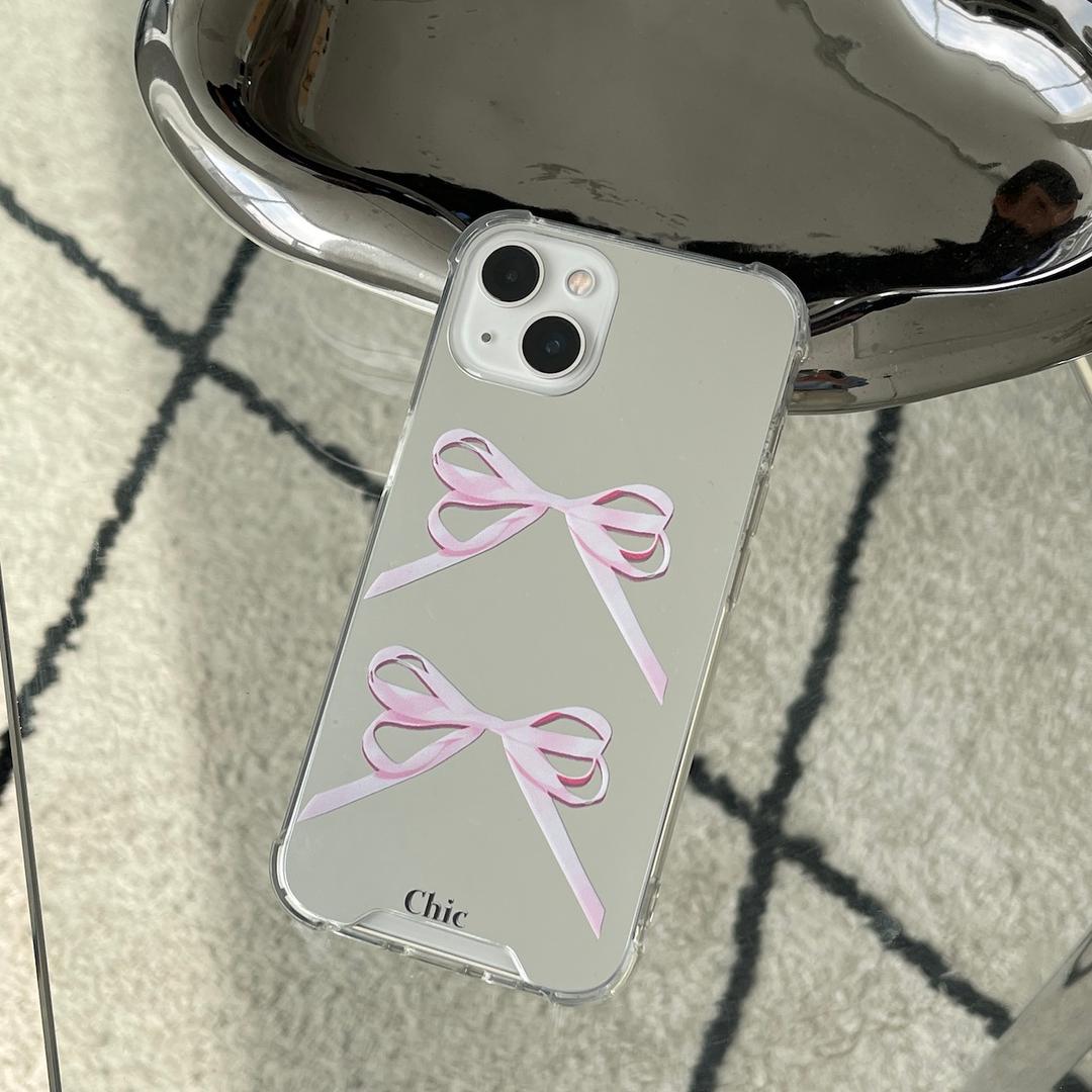 당일발송🚀 2리본 범퍼 미러케이스 젤리 거울 레터링 유니크 아이폰케이스 X XS XR 11 12 13 14 프로 프로맥스 우정템 생일선물