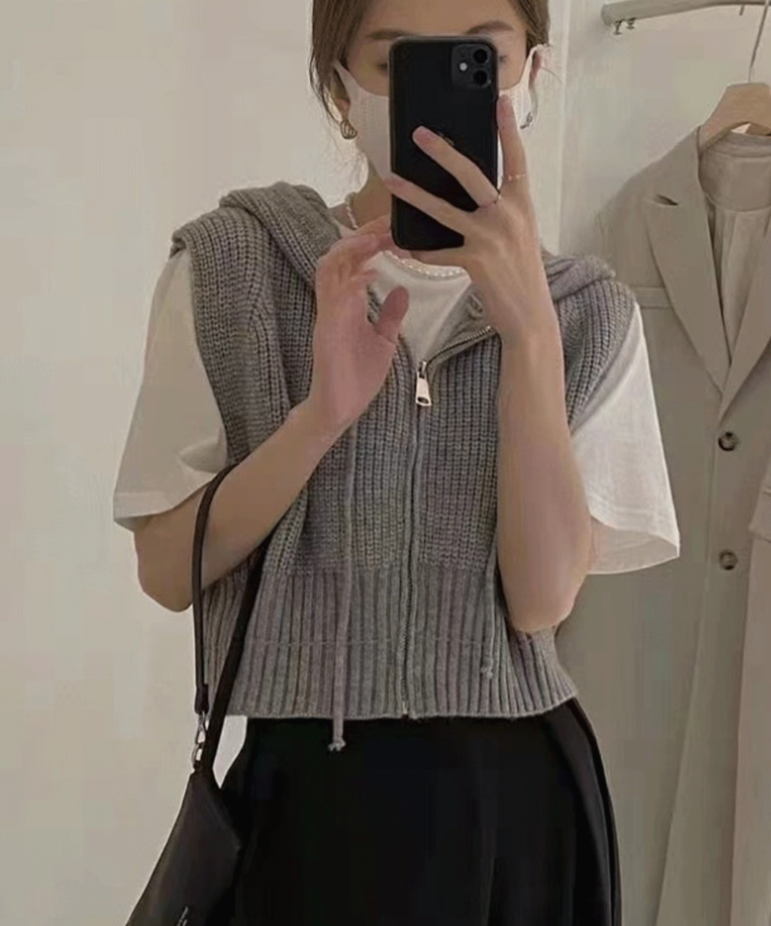 [당일출고]수엠W 후드 베스트 조끼 S146 하찌크롭집업H니트