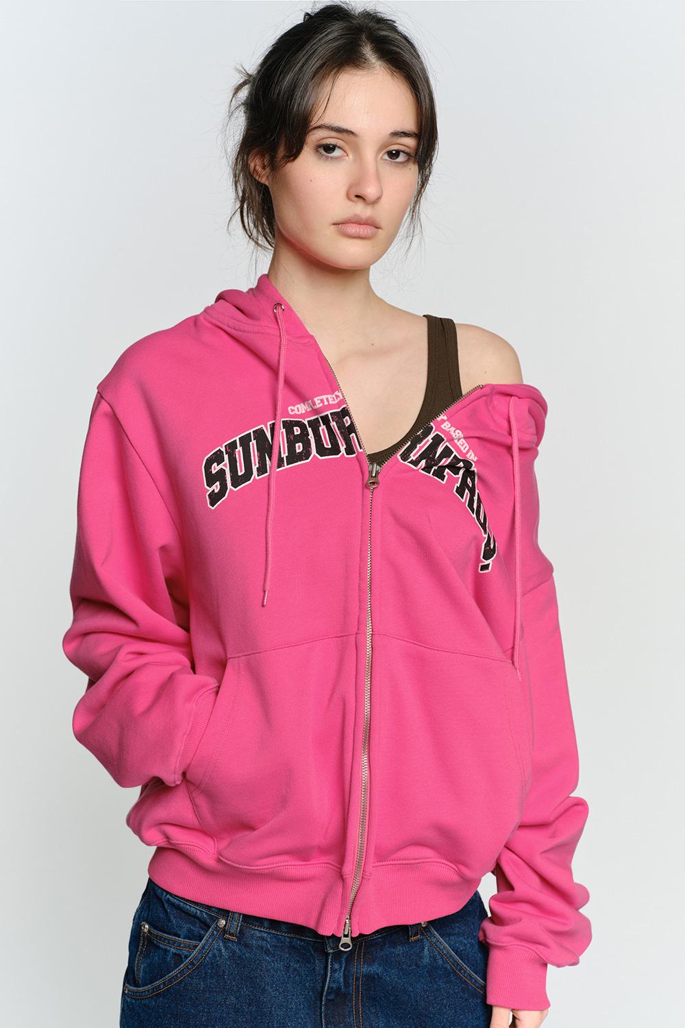 SUNBURN BASIC LOGO HOODIE ZIP-UP, MAGENTA