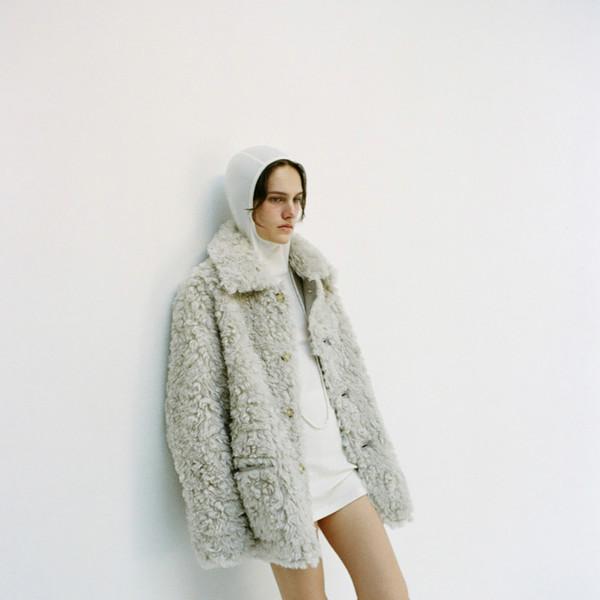 Reversible fluffy coat (ivory / brown)