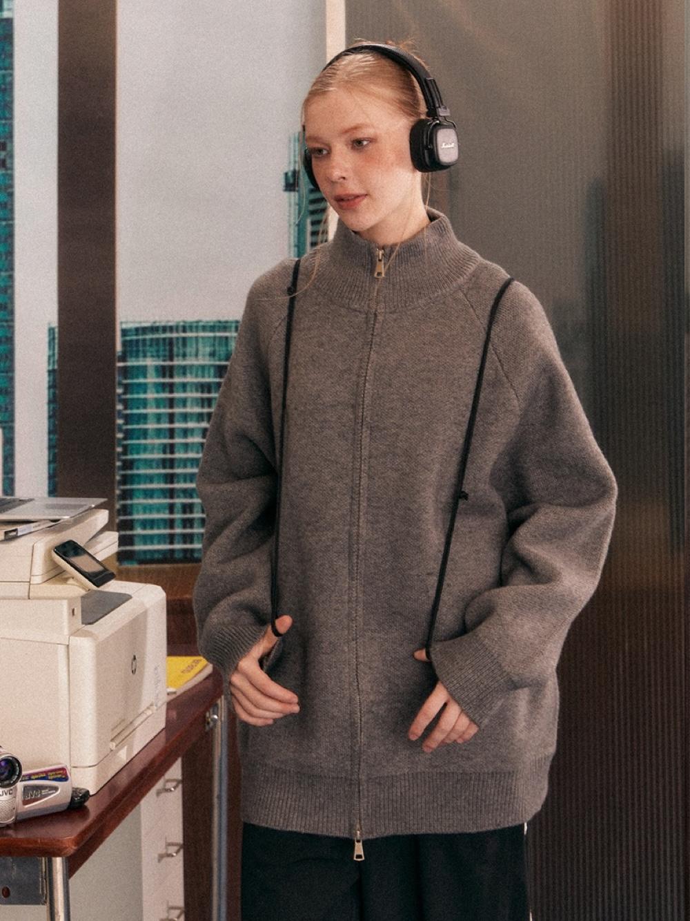 EZEK Oversized-fit Double Zip-Up Turtleneck Cardigan Jacket (5color)