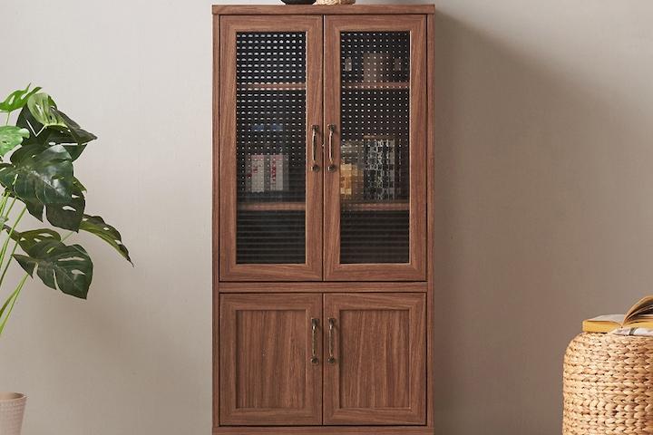 라떼 4문 유리 그릇장 주방 다용도 수납장 600 - 2color