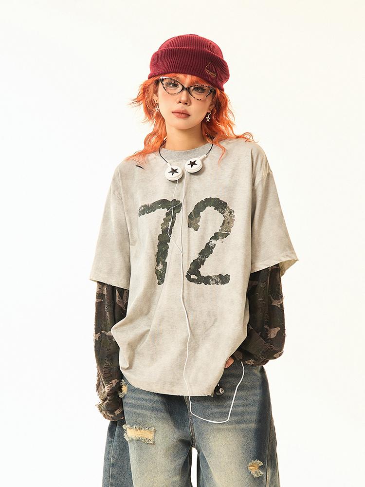 MAIKAO Fake Layered Camouflage Vintage T-Shirt