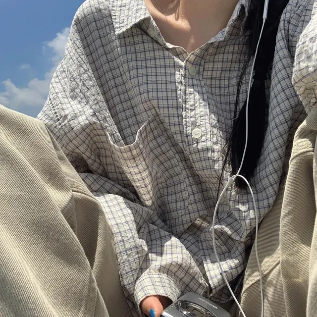 (unisex) mue over check shirt (beige blue)