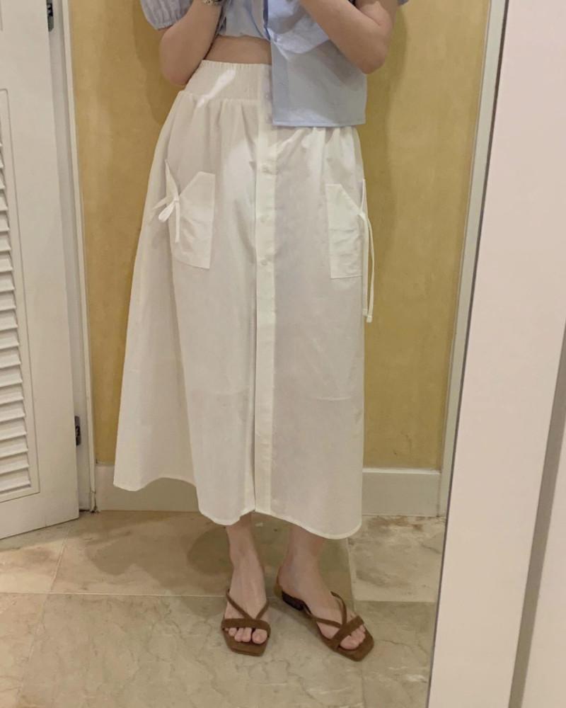 프리티영띵 윌 리본 롱 스커트 밴딩 코튼 플레어 리본스커트