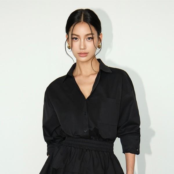 NEVA HU 플리츠 밴딩 셔츠 미니 드레스