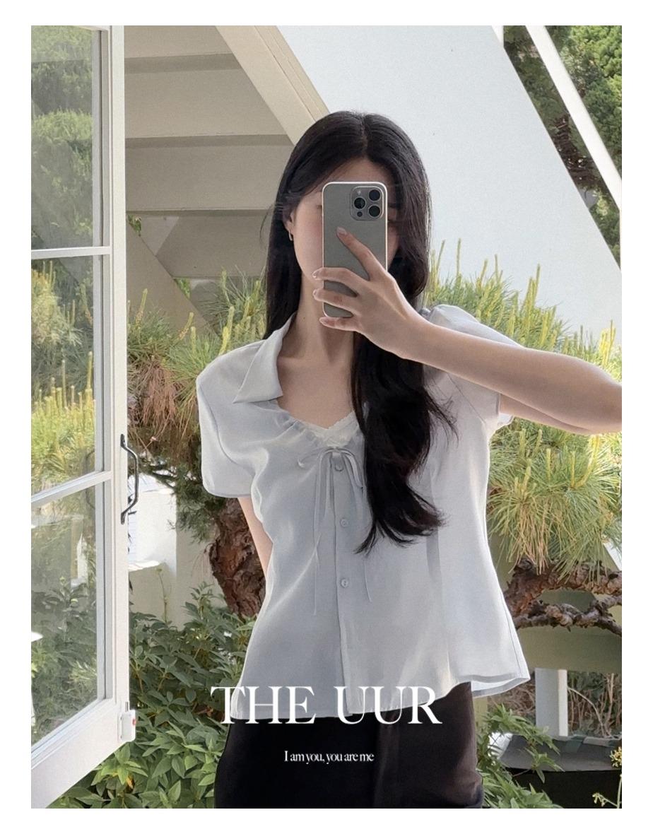 uur Dahlia shirring blouse [blue-soap]