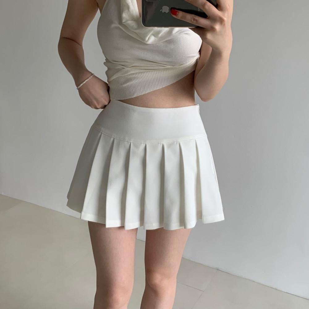탄탄 로우 플리츠 미니스커트 2 colors 아이보리 블랙