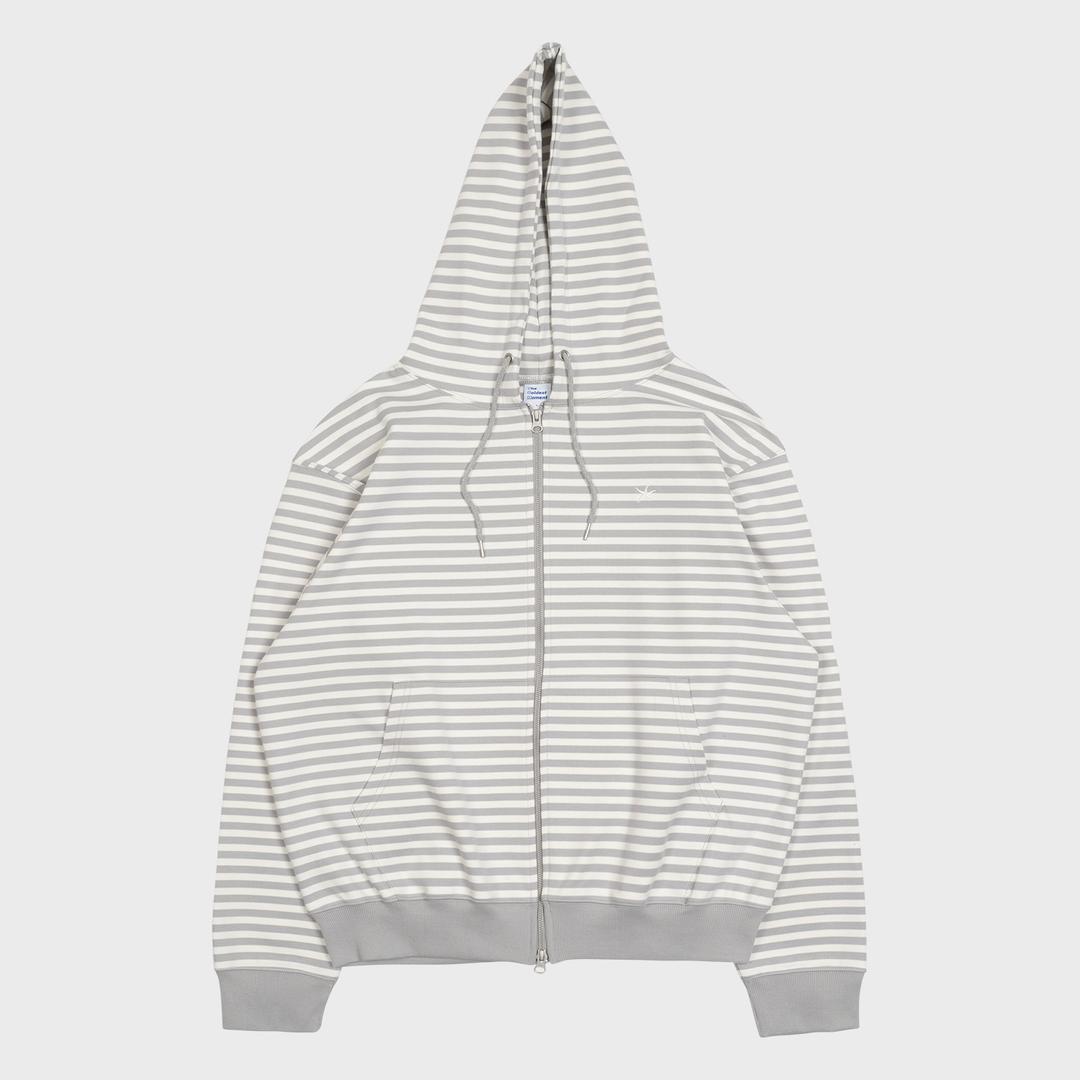 TCM stripe hooded zip-up (grey/white ivory)