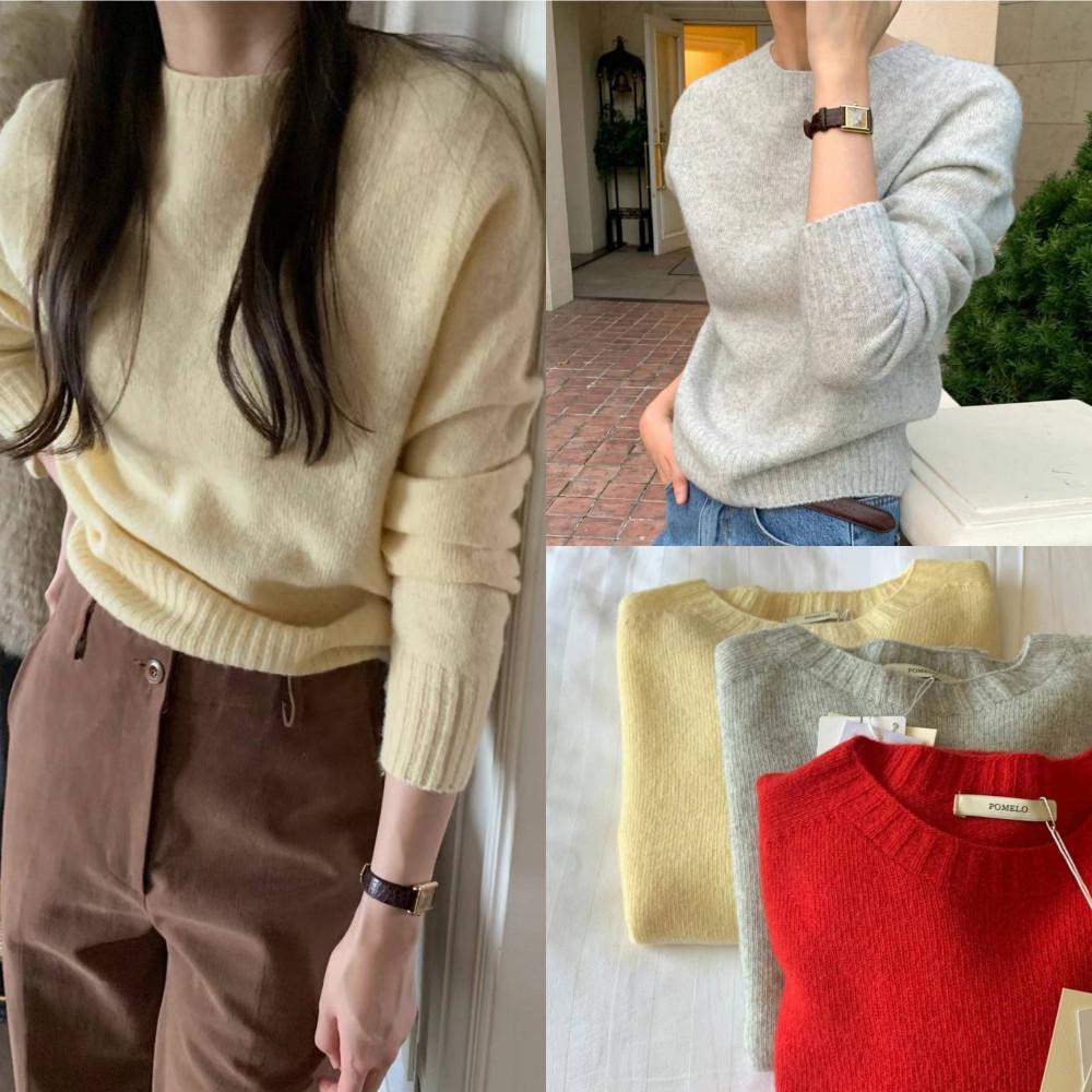 (옐로우 당일) 포멜로 셔틀랜드 홀가 니트 여성 가을 라운드 홀가먼트 니트 티 3color