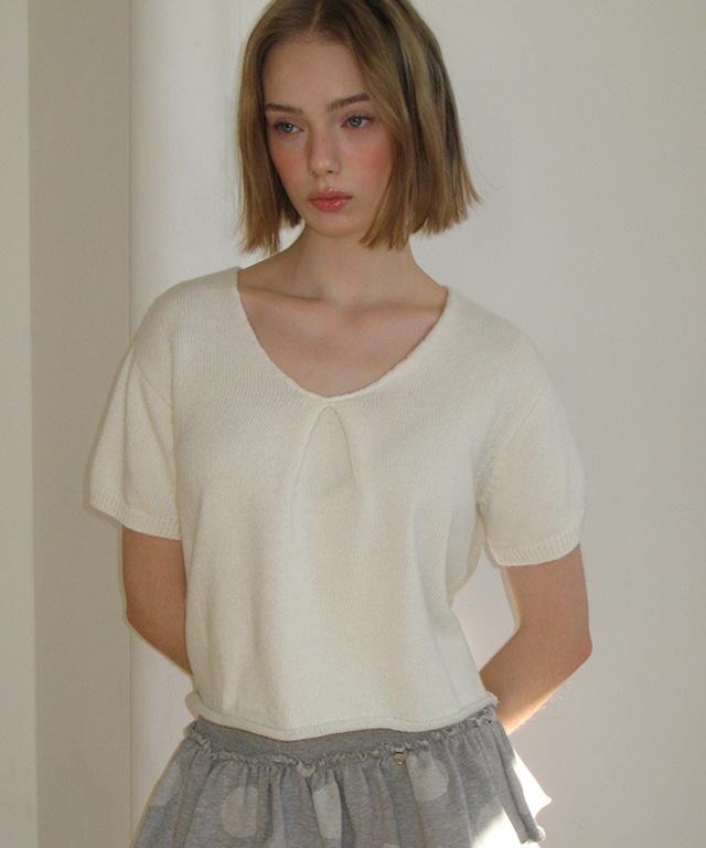 KNOT V NECK SHORT SLEEVE KNIT IVORY
