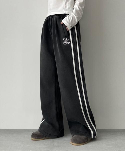 워시드 세미 부츠컷 트랙 스웻 팬츠_피그먼트 차콜