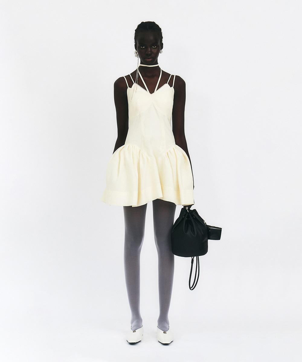 STRAPPY MINI DRESS NECK STRAP TIE - DEEP CREAM
